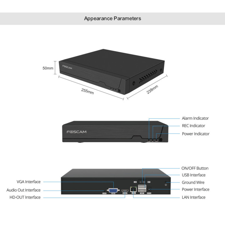 Foscam FN9108H - Registratore NVR 8 canali, 5.0 Megapixel, H.264+, Hard Disk fino a 16 TB, ONVIF, P2P