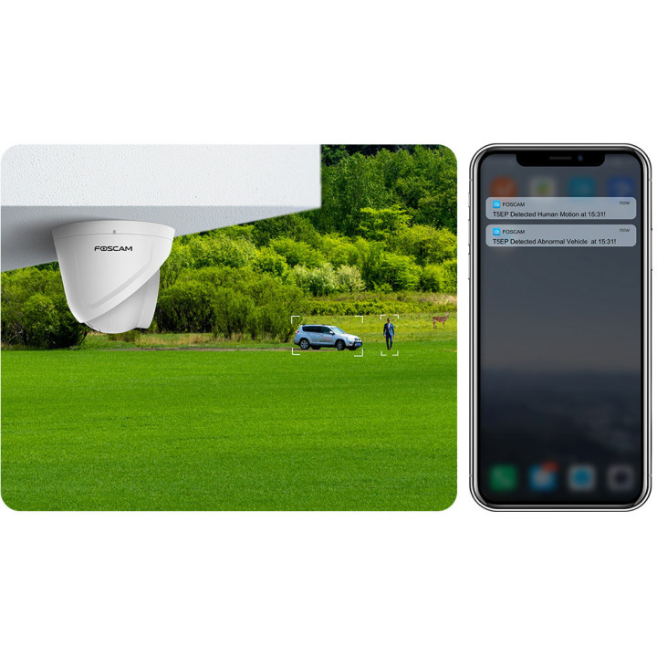 Foscam T8EP - Telecamera PoE da esterno, 8.0 Megapixel, WDR, 108°, Visione notturna a colori + IR, Audio, Sirena