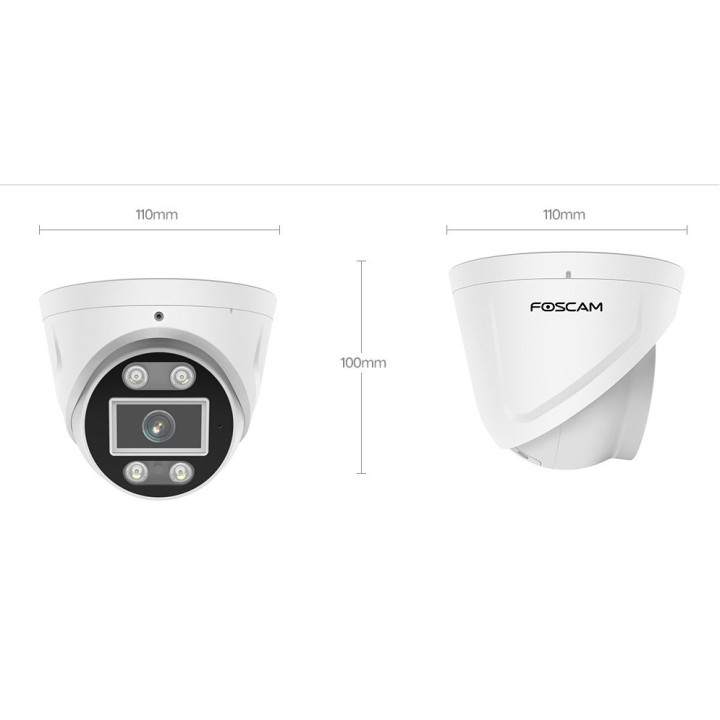 Foscam T8EP - Telecamera PoE da esterno, 8.0 Megapixel, WDR, 108°, Visione notturna a colori + IR, Audio, Sirena