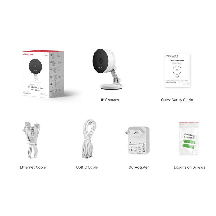 Foscam C8M - Telecamera Wi-Fi Dual Band, 8.0 Megapixel, HDR, Audio, Visione notturna, Human Detection, Alexa, Google Home