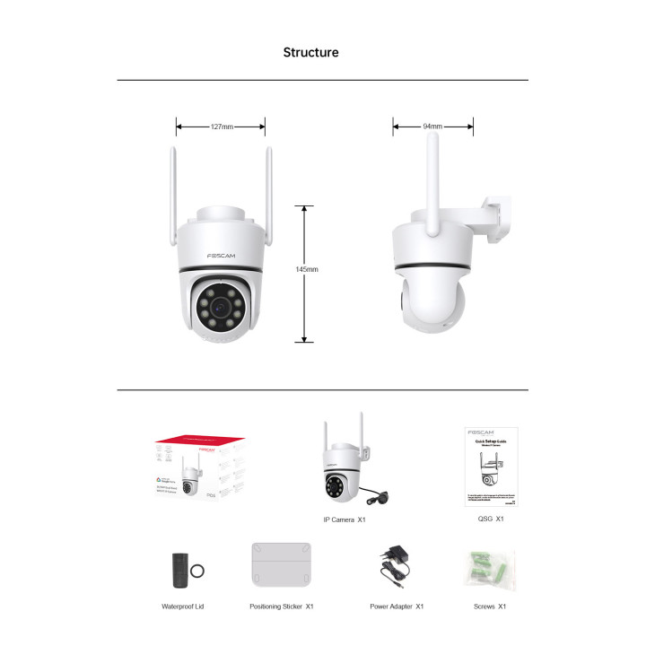Foscam PD5 - Telecamera Wi-Fi Dual Band, Motorizzata, 5.0 Megapixel, WDR, Visione notturna 20 metri, Alexa, Google Home