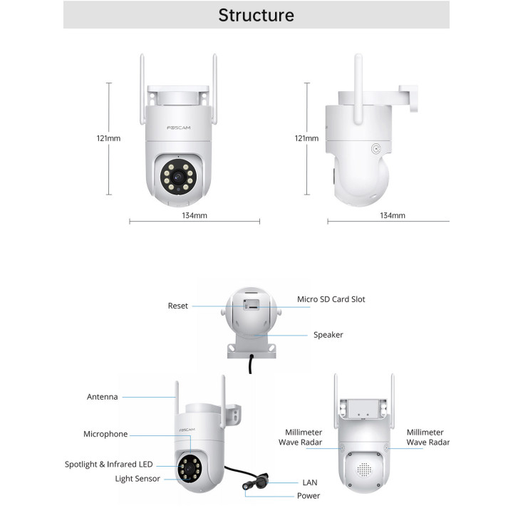 Foscam PD8 - Telecamera Wi-Fi Dual Band, Motorizzata, 8.0 Megapixel, WDR, Visione notturna 20 metri, Alexa, Google Home