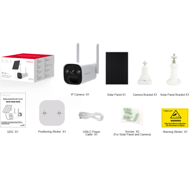 Foscam BP4 - Telecamera Wi-Fi a batteria con pannello solare, 4.0 Megapixel, 104°, Audio, PIR, Visione notturna a colori, Sirena