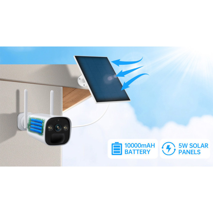Foscam BP4 - Telecamera Wi-Fi a batteria con pannello solare, 4.0 Megapixel, 104°, Audio, PIR, Visione notturna a colori, Sirena