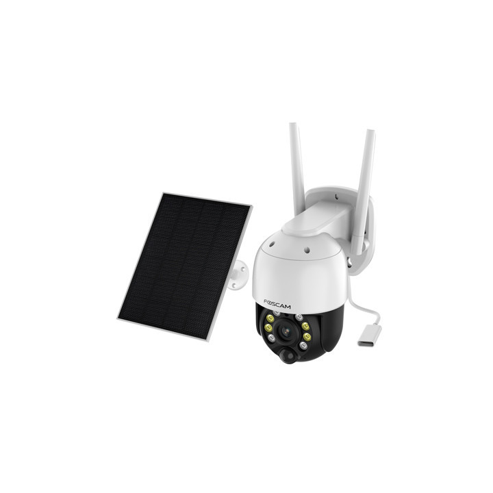 Foscam B4 - Telecamera Wi-Fi motorizzata a batteria, pannello solare, 4 Megapixel, Audio, PIR, Visione notturna a colori, Sirena