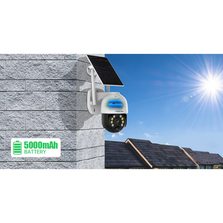 Foscam B4 - Telecamera Wi-Fi motorizzata a batteria, pannello solare, 4 Megapixel, Audio, PIR, Visione notturna a colori, Sirena